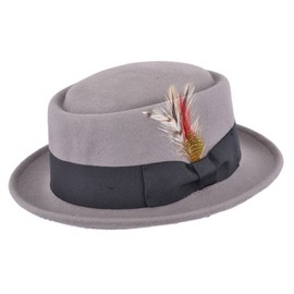 MAZ Crushable Wool Felt Round Pork Pie Hat (X-Large, Grey)