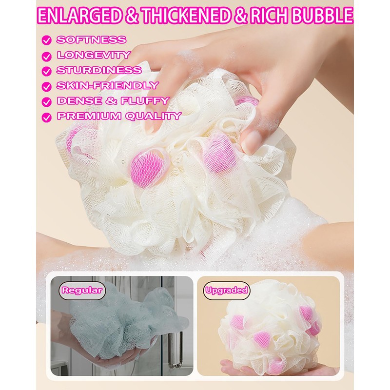 MURRI&MURRDI Body Shower Puff, Body Scrubber Bath Sponge 4 Pack,