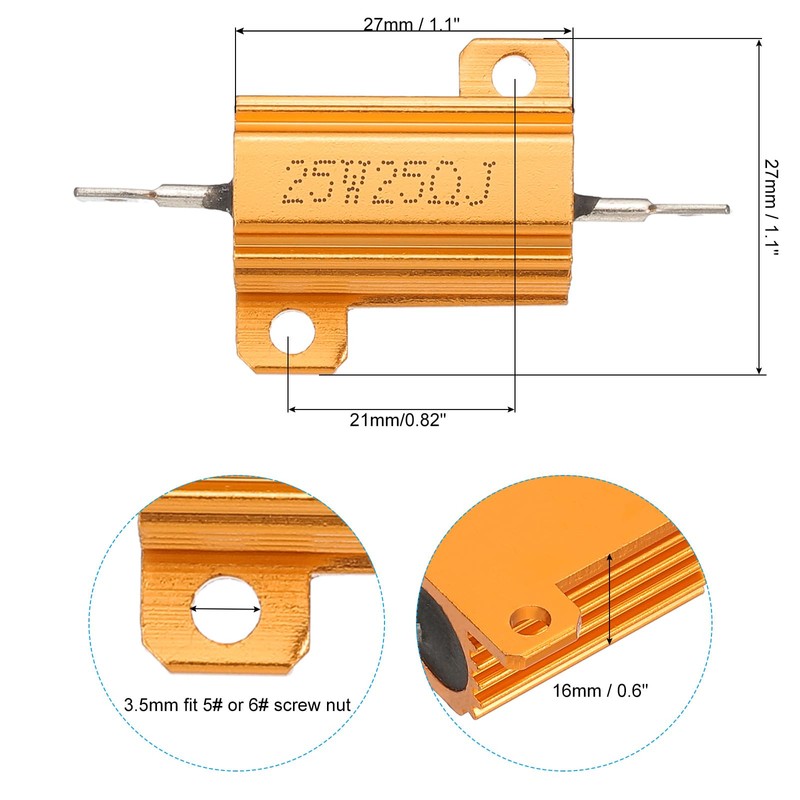 PATIKIL 25W 25 Ohm Aluminum Shell Resistor 2 Pack Aluminum