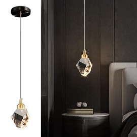 Modern Crystal Pendant Light, 3-Color LED Crystal Pendant Light, Adjustable Height Gold Ceiling Hanging Pendant Lamp, for Kitchen Island Bedroom Dining Room (Black)