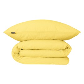 Schiesser Laura Bed Linen Set, Cotton Seersucker, 100% Cotton from Sustainable Production, 135 x 200 cm + 80 x 80 cm, Light Yellow