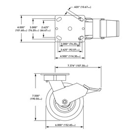 8020, 2719, 6 Inch Heavy Duty Towable Swivel Flange Mount Caster with Brake, 6" Wheel, Load Capacity 1500lbs, 80/20 Caster for Workbench, Cart, Furniture