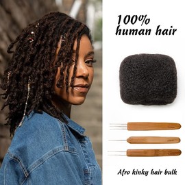 FAMILOCS Tight Afro Kinky Bulk 100 ％ Human Hair for Draedlock Extensions, Repair Locs, Twists and Braids 3 Bundles/Package (18 Inch, 1B - Natural Black)