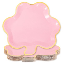 Whaline 40Pcs St. Patrick's Day Paper Plate Pink Shamrock Shaped Disposable Plate Gold Foil Clover Dinnerware Plate for Irish Party Supplies Table Decor, 9.1 x 8.7 In