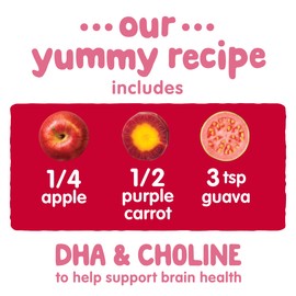 Happy Baby Organics Brain Support Blends Apples, Purple Carrots & Guava with DHA and Choline 4oz Pouch (Pack of 16)