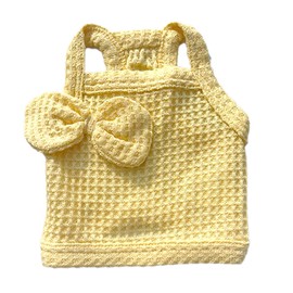 Cat Bowknot Knitwear Breathable Soft Cotton Small Dog Sweater for Spring Summer Daily Walking Yellow L