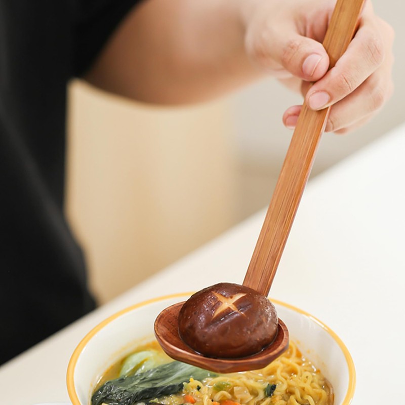 4-Piece Large Wooden Spoons with Long Handle, Japanese Ramen Spoon,