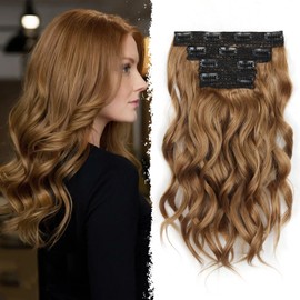 Clip in Hair Extensions - 14 Inch Wavy Synthetic Hair Extensions Clip ins (Color: Light Brown mix Blonde)