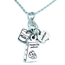 ChubbyChicoCharms Cookie box mix with milk and cookie 20" Necklace jewelry charm holder chocolate chip cookie