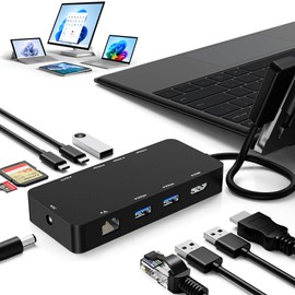 10 in 1 New Surface Dock, Triple Displays VGA + Dual 4k@30hz HDMI, Surface Docking Station for Surface Pro 11/10/9/8/X/7/6/5/4/3, Surface Laptop, Surface Laptop Go, Surface Go Dock, Surface Book