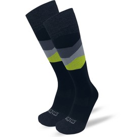 Pure Athlete Eco Friendly Winter Ski Socks - Sustainable Cold Weather Hiking Snowboard Socks (XL, 2 Pairs - Black/Grey/Neon Green)