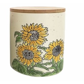 Gilded Sunflower Time Canister with Wood Lid 5"