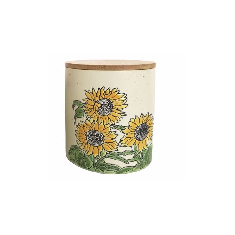 Gilded Sunflower Time Canister with Wood Lid 5"