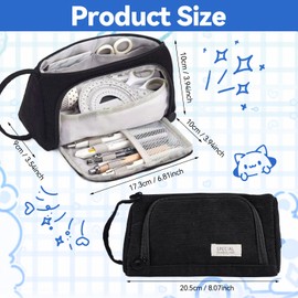 Pencil Case with Large Capacity, Stationery Bag, Pencil Case, Large Capacity, Teenager Girls Pencil Case, Pencil Case, for School Office (Black)