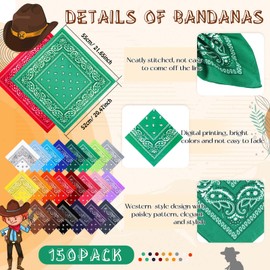 Tarpop 150 Pcs Paisley Bandanas Bulk Western Cowboy Bandana Set Face Mask Scarf Polyester Handkerchiefs Headband (Multicolor)
