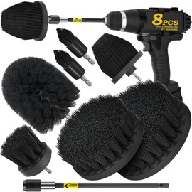 Holikme 8 Piece Drill Brush Attachments Set, Power Scrubber Brush with Extend Long Attachment，Cleaning Supplies，Scrub Brush，Shower Scrubber，Bathtub, Bathroom, Kitchen（Black）