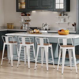 Changjie Furniture 24 Inch Bar Stools Counter Height Bar Stools Industrial Metal Barstools Set of 4 for Home Kitchen (24 inch, White)