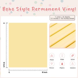 Tintnut Boho Permanent Vinyl - 8 Sheets, 12"x10", Corn Silk Adhesive, Yellow Permanent Adhesive Vinyl for Cutting Machine, Home Decor Self Sticker
