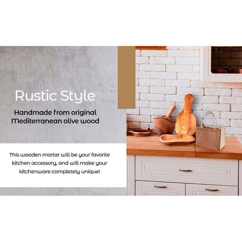 Olive Wood Mortar and Pestle. Made of Original Mediterranean Olive