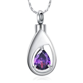 AIWENXI 316 Stainless Steel Cremation Jewelry Memorial Teardrop Ashes Keepsake Urns Pendant Necklace for urn Necklaces Ashes Jewelry for Men Women Gifts (Purple)