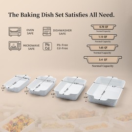 Dafuceramic Casserole Dishes for Oven, Baking Dishes, Ceramic Bakeware Sets of 4, Rectangular Baking Pan Set with Handles for Baking, Casserole, Kitchen, Wedding Gift,White
