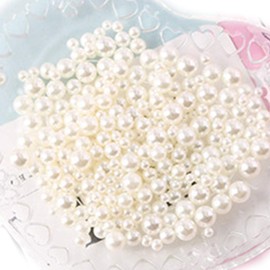 Assorted Mini Sizes Fake Pearl Craft Beads No Holes Faux Pearl Plastic Beads Around 800~1000 Pieces for Crafts Vase Fillers Scrapbooking Hair Accessories Clothes Decorations(White)