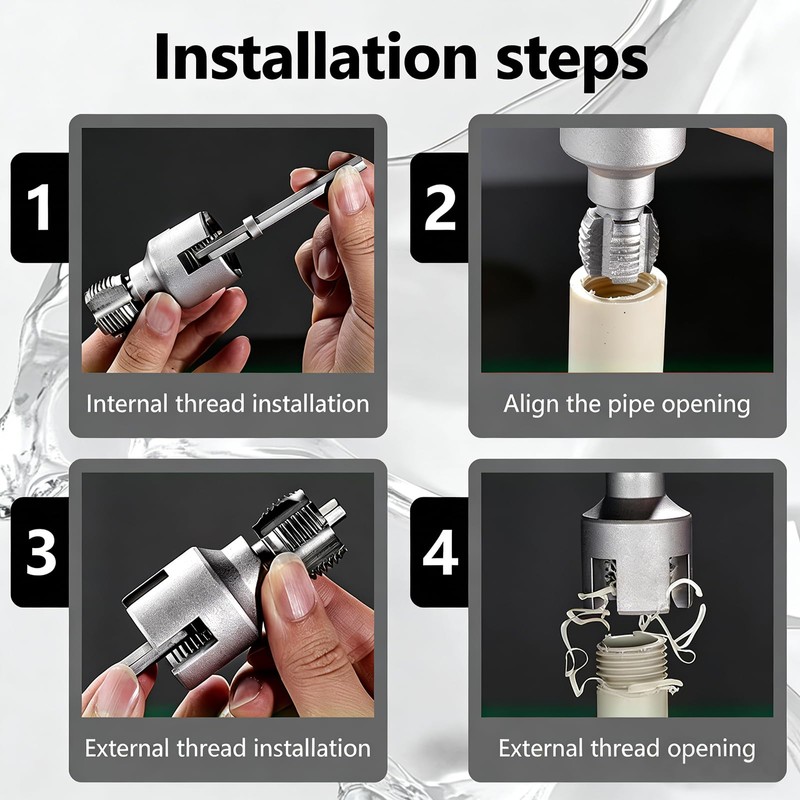 3PCS Dual-Function Pipe Threading Tool, Integrated Internal & External Thread