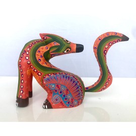 ALKIMIA INC Mexican Alebrije Seated Coyote Wood Carving Handcrafted Sculpture (Orange)