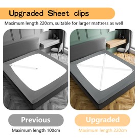 Bed Sheet Tensioners, Pack of 8, (65 cm - 220 cm), Elastic Bed Sheet Tensioners, White Adjustable Fitted Sheet Tensioners, Sheet Tensioners with Metal Clips for Bedding, Bed Sheet, Mattress, Ironing