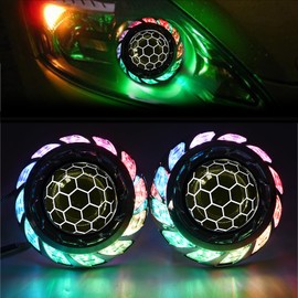 YUFANYA 2.5inch Honeycomb Bi LED Projector Lenses with 3.0inch RGB Shroud Decoration-70W 20,000LM 6000K White Sharp Cut off Line No Blind Oncoming Car Upgrade Projector Lens
