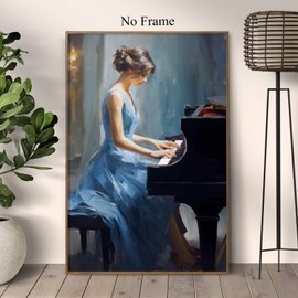 Woman Playing Piano Wall Art Vintage Portrait Canvas Elegant Lady Paintings French Women Art Prints Girl Playing Piano Wall Art Victorian Woman Picture Vintage Moody Artwork for Wall 16x24in No Frame