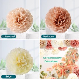 Pack of 24 Rose Beige Pompoms Decoration, Tissue Paper Pompoms, Paper Flower, Pompoms Decoration, Tissue Paper Pompoms, for Wedding Party Decorations, Nude Pink, Lotus Root, Beige, Tissue Paper Flower