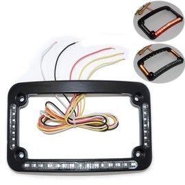HTTMT- Dual LED Curved Motorcycle License Plate Frame w/Turn-Signal,Brake Light - Black Finish Universal Compatible with Any Motorcycle [P/N: MT294-007-BK]