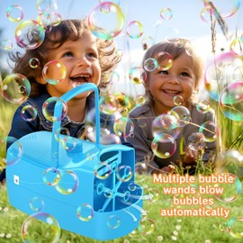Bubble Machine, Automatic 18000+ Per Minute Big Bubbles Blower Maker for Kids Toddlers with 2 Speeds,6 Wands,Operated by Plugin or Batteries for Outdoor/Indoor Birthday Parties,Wedding (Blue)
