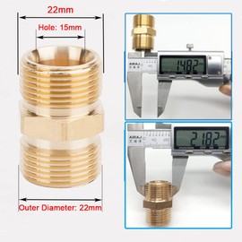 High Pressure Washer Adapter, Brass Hose Extension Coupler 22mm Male to 22mm Male Washer Fitting, 4500 PSI (Inner Diameter 15mm)