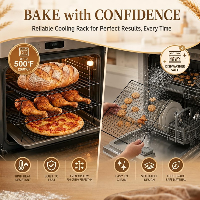 Cooling Racks for Baking, 3-Tier Stackable Stainless Steel Wire Cooling