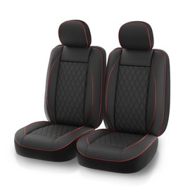 GIANT PANDA 2PCS Front Seat Covers for Hyundai, Piping Leather Durable Waterproof Seat Cover to Fit Sonata Elantra Santa Fe Tucson Accent Kona Palisade Genesis, Airbag Compatible (Black+Red)