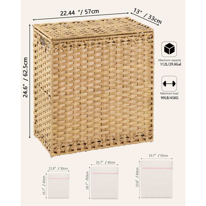 SETVSON Laundry Hamper with Lid Wicker Laundry Basket 112 L