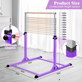 BYTAYA Gymnastics Bar with Rings, Steady Steel Construction Adjustable Height Gymnastic Horizontal Bars Junior Training Bar Children Folding Training Monkey Bars for Kids Ages 3-15(Purple)