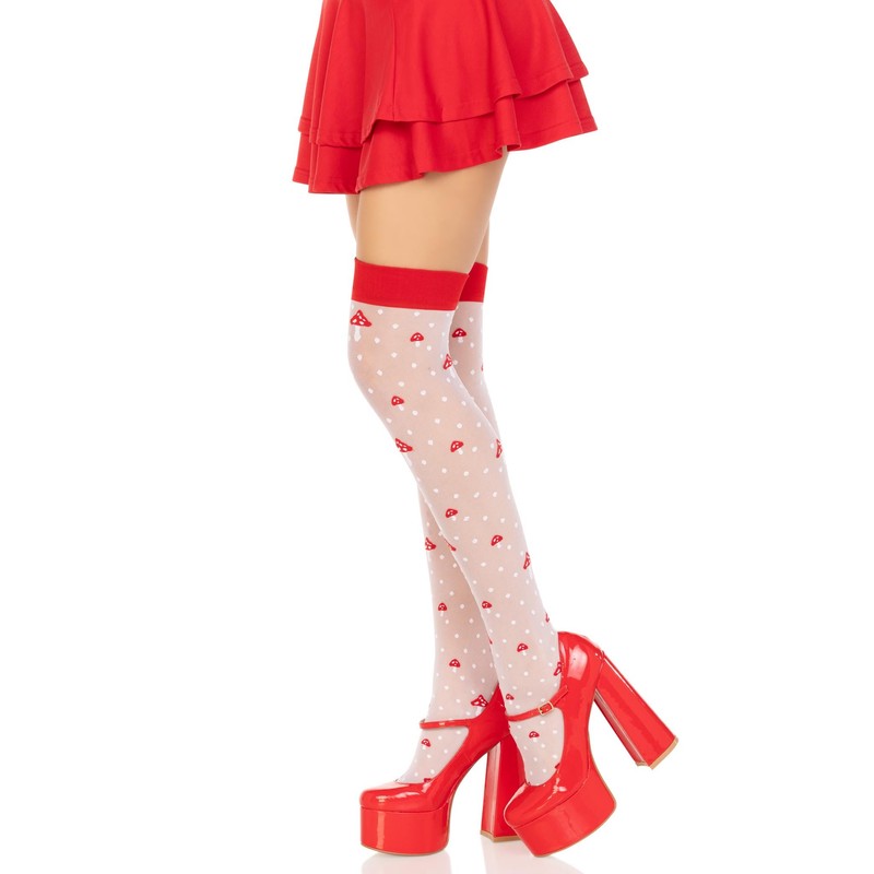 Leg Avenue Spandex sheer polka dot mushroom thigh highs, O/S,