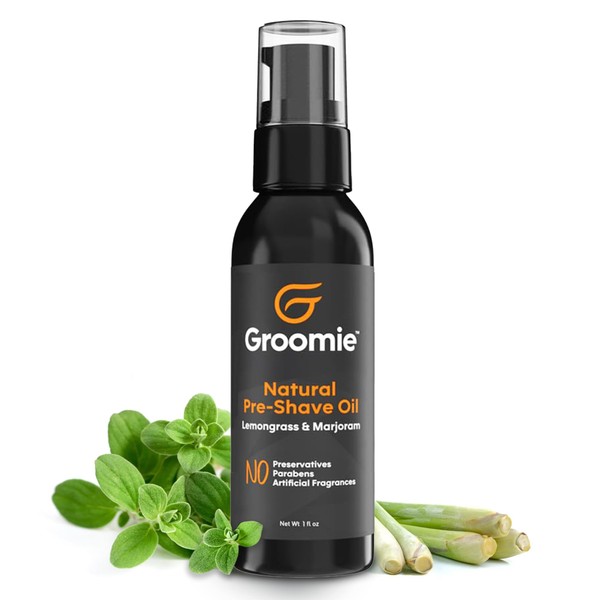 GROOMIE Natural Pre-Shave Oil for Bald Headed Men and Women | Specially Formulated Plant Based Recipe with Milk Thistle Seed, Essential Oils, Antioxidants, and Vitamin E | Promotes Close Shave -1 OZ