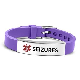 RENYILIN Stainless steel Medical ID bracelet Eco-friendly silicone bracelet adjustable medical alert ID emergency first aid jewelry (SEIZURES-Purple)