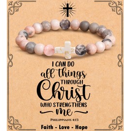 MFTRADING Cross Bracelet Gifts Christian Religious Baptism Gift Jewelry for Women Inspirational Beaded Bracelet for Godmother Daughter Mom Grandma