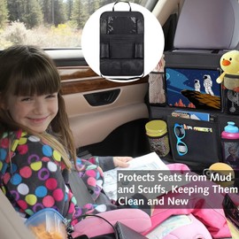 DILUSILK 1pcs Car Seat Organizer, Car Organiser,Back Seat Organizer with Waterproof Kick Mats,with Pad Tablet Holder Storage Pockets for Books, Bottles