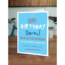 Brainbox Candy - Funny Birthday Cards for Son - 'Son Phone Down for 30 Seconds' - Happy Birthday Son - Hilarious Humorous Joke Banter Cards for Son's Birthday