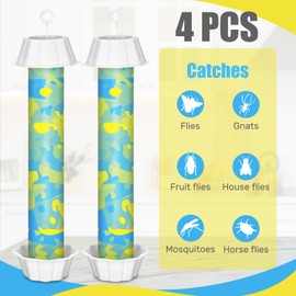 Qualirey 4 Pcs Sticky Fly Trap Fly Stick with Hanging Hook Adhesive Flying Catcher for Indoor Outdoor Trap Houseflies and Flying Insects Mosquito Bee Wasp Moth (Camouflage Style)