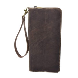 Vintage Real Leather Travel Wallet Cards ID Passport Boarding Pass Wrist Clutch Purse AV28 Brown Tan (Brown)