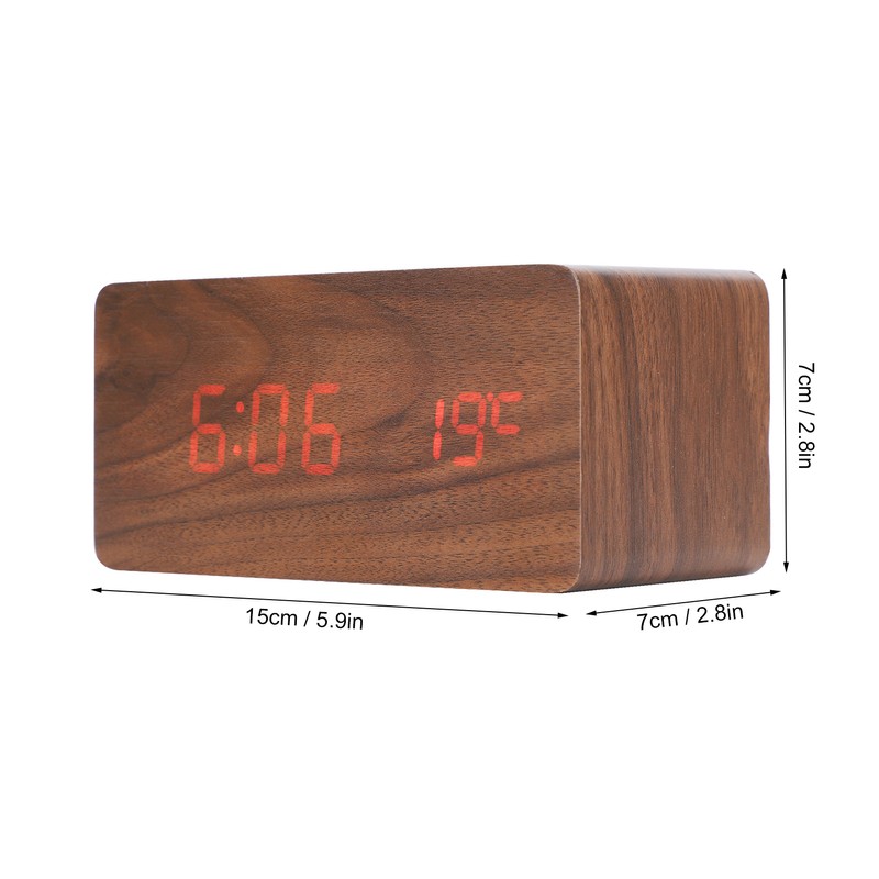 Wireless Charging Clock Digital LED Electronic Alarm Rectangular Wooden Bedside