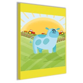 Hippowarehouse Happy Cow - blue Printed Canvas 21cmx31cm Wall Art Design Classroom Gym Room Home Office DÃƒ©cor