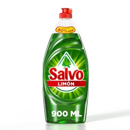 Salvo Limón Lavatrastes Liquido, Jabon Liquido para Trastes con Triple Poder Cortagrasa', 900mL, Remueve Grasa Difícil y Rinde hasta 50% Más*